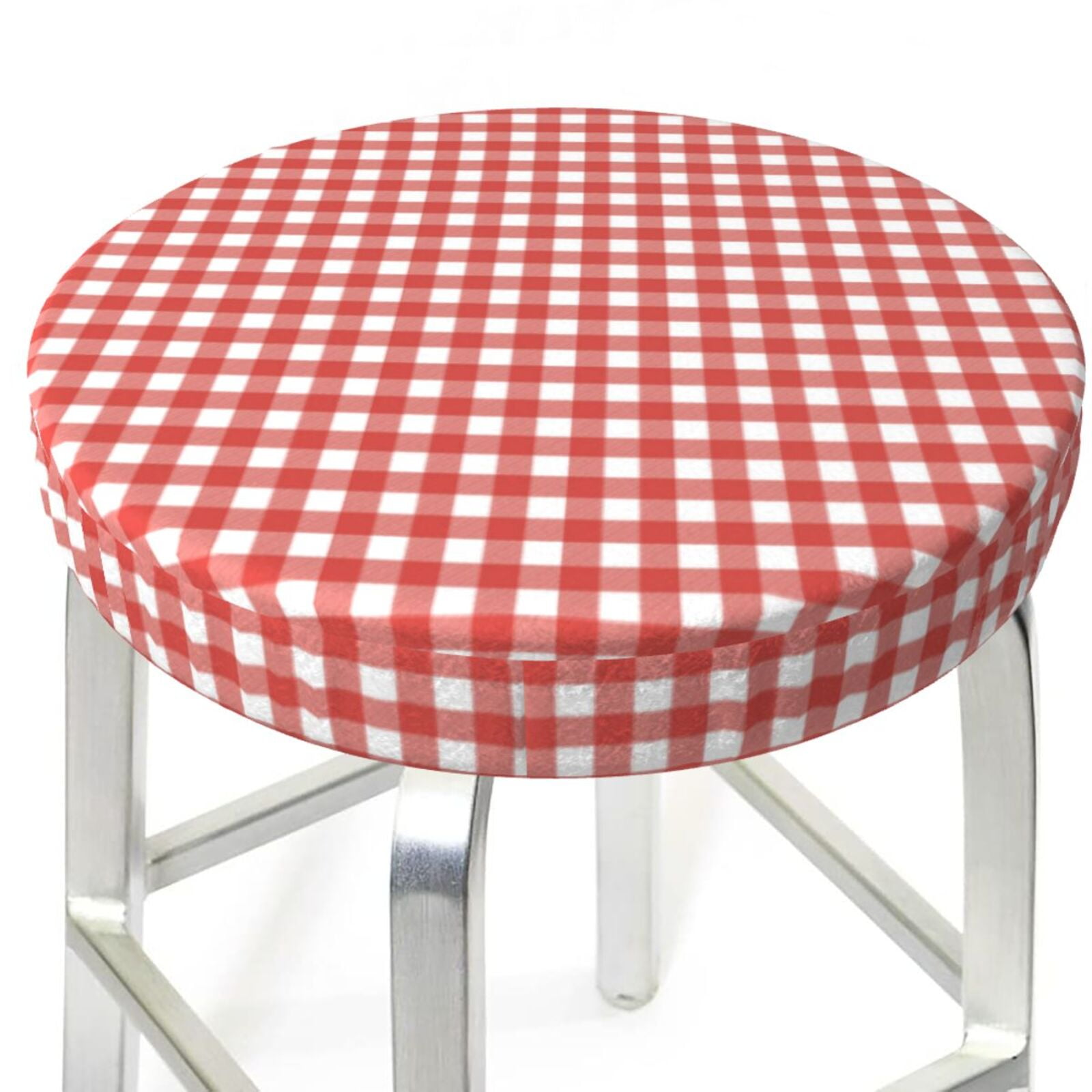 Round Bar Stool Seat Covers, Textured red white plaid Checkered Elastic
