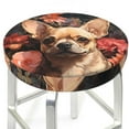 Round Bar Stool Seat Covers, Vintage Red Flower Chihuahua Elastic Round