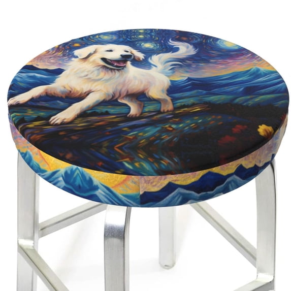 Round Bar Stool Seat Covers, Vintage Starry Sky Puppy Elastic Round Chair Cover Stool Seat Slipcover Bar Stool Cushions Round Pad for 12-14 inch