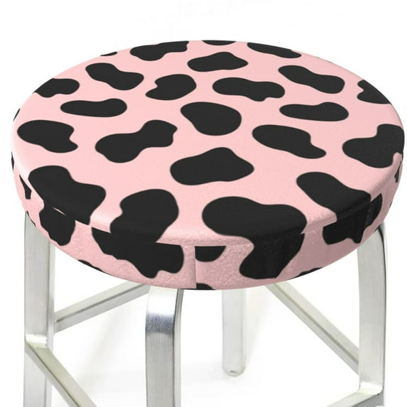 Round Bar Stool Seat Covers, cow spots Cute girly print Elastic Round Chair Cover Stool Seat Slipcover Bar Stool Cushions Round Pad for 12-14 inch