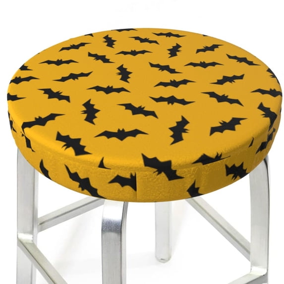 Round Bar Stool Seat Covers, halloween black bats yellow Elastic Round Chair Cover Stool Seat Slipcover Bar Stool Cushions Round Pad for 12-14 inch