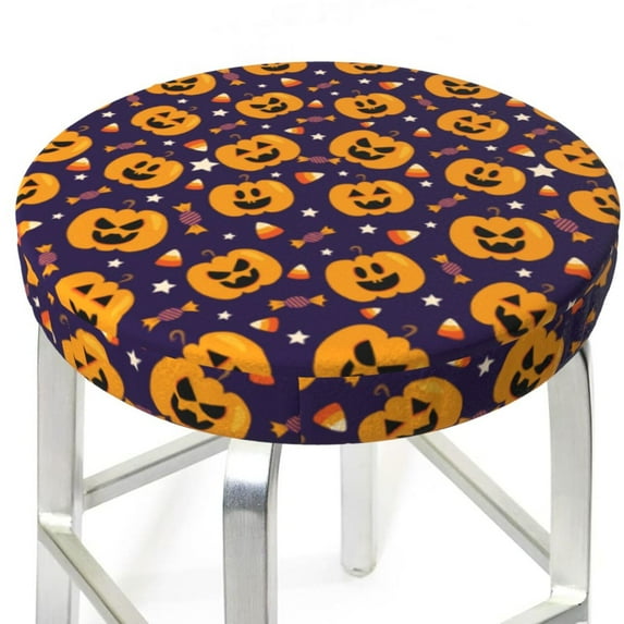 Round Bar Stool Seat Covers, halloween design pumpkins Elastic Round Chair Cover Stool Seat Slipcover Bar Stool Cushions Round Pad for 12-14 inch