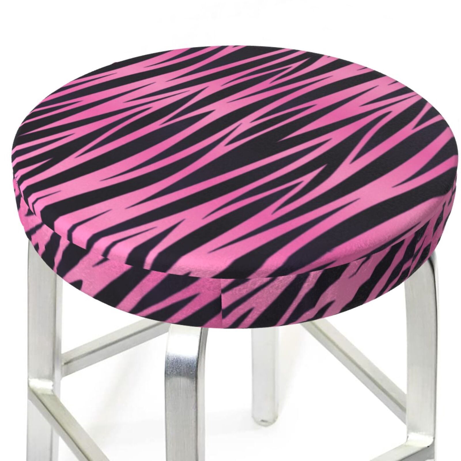 Round Bar Stool Seat Covers, pink black zebra print striped Elastic ...