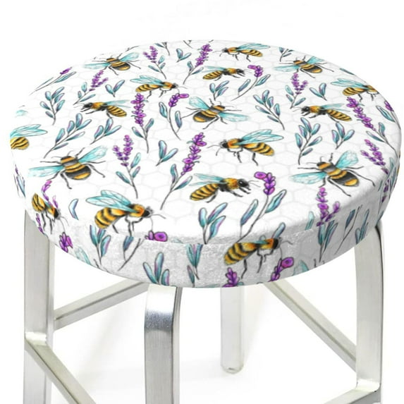 Round Bar Stool Seat Covers, vintage Bees Lavender Elastic Round Chair Cover Stool Seat Slipcover Bar Stool Cushions Round Pad for 12-14 inch