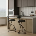 thumbnail image 1 of Round Bar Stools Set of 2 27 Inch Modern Counter Height Barstools Velvet Armless Barstools with Back Upholstered Bar Chairs Dining Chair Stools Kitchen Island Stools,Black, 1 of 8