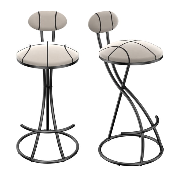 Round Bar Stools Set of 2, Modern Velvet Counter Height Bar Stools with Black Frame, Low Back Kitchen Island Stools for Dining Room Home Bar