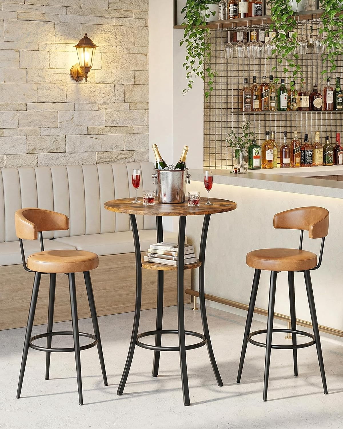 Round Bar Table, 2-Tier High Top Counter Height Dining Table for Bistro ...