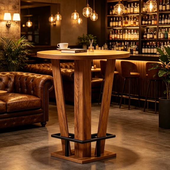 Round Bar Table Only 31.5" Diameter MDF Counter Height Pub Table with Acrylic Base & Metal Footrest Minimalist High Top Cocktail Table for Small Home Bar Dining Space