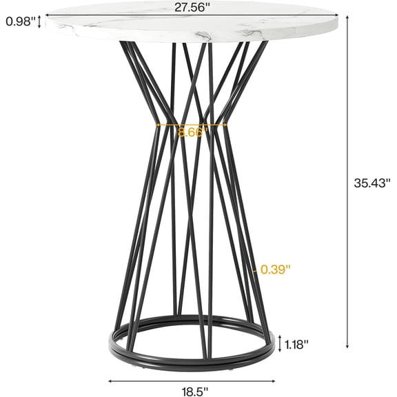 Round Bar Table 35.4-Inch Tall Modern Bistro Pub Table Faux Marble High Top Cocktail Table with Metal Base for Dining Room Coffee Shop Bar Party Kitchen Easy Assembly White Black