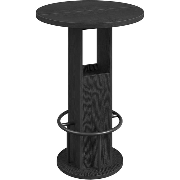 Round Bar Table, 35.6" H Bistro Pub Table with Footrest | Vintage Counter Bar Height Table with Open Shelf, for Dining Cocktail Kitchen, Living Room, Balcony, Small Space (Only Table) - Black