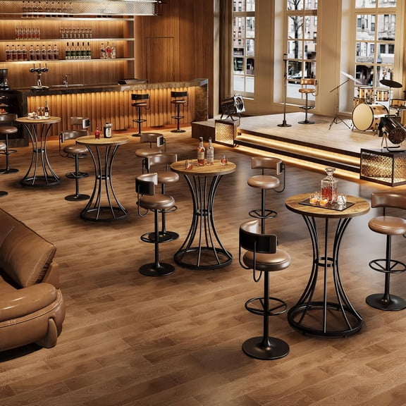 Round Bar Table, 37.4" H Bar Height Table with Curved Metal Base, High Top Cocktail Pub Stand