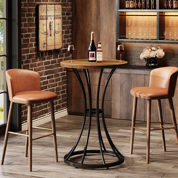 Round Bar Table, 37.4" H Bar Height Table with Curved Metal Base, High Top Cocktail Pub Stand