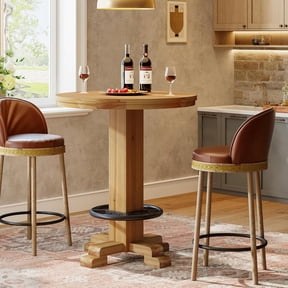 Round Bar Table, 37.4" H Modern Counter Height Bar Table, Solid Wood Bar Height Table (Only Table)