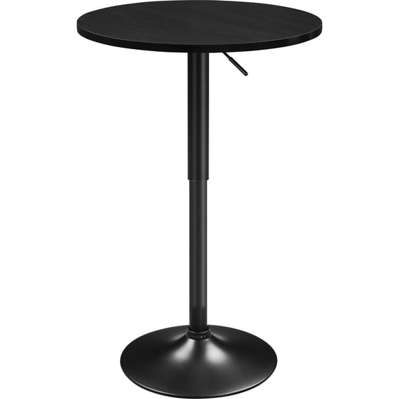 Round Bar Table, Adjustable Height 360 Swivel Cocktail Table with MDF Top, Gas Lift Bistro Table for Home Bar, Pub, Caf, Restaurant, Full Black