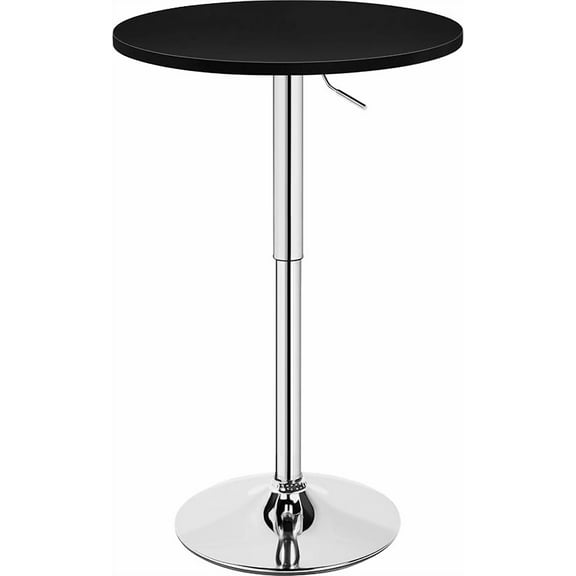 Round Bar Table, Adjustable Height and 360 °   Swivel Bar Tables, Cocktail Table with MDF Top, Black Leg Base for Bar, Bistro, Café, Full Black