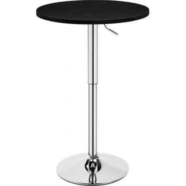 Round Bar Table, Adjustable Height and 360° Swivel Pub Tables, Cocktail Table with MDF Top, Silver Leg Base for Bar, Bistro, Café, Black