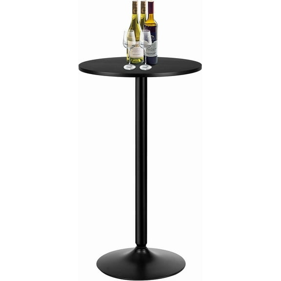 Round Bar Table, Tall Standing Cocktail Table with Sturdy Metal Base, Modern High Pub Table for Bistro, Dining Room, Cafe, Party, Kitchen, 24-Inch Top & 40-Inch Height (1), Black, BC-0605-US