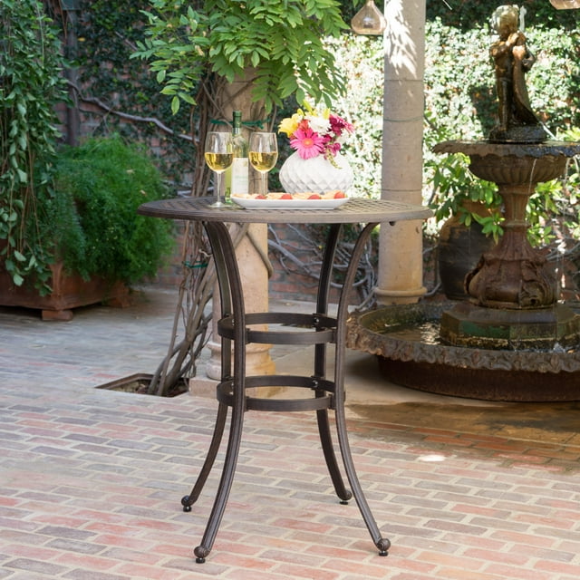Round Bar Table with Umbrella Hole for Outdoor Patio Copper Cast