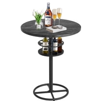 Round Bar Table with Wine Bottle Rack Counter Height Dining Kitchen Pub Table