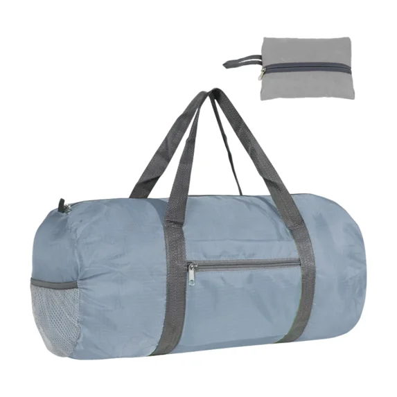 Round Barrel Bag Foldable Lightweight Packaway Sports Gym Duffle Holdall,Grey