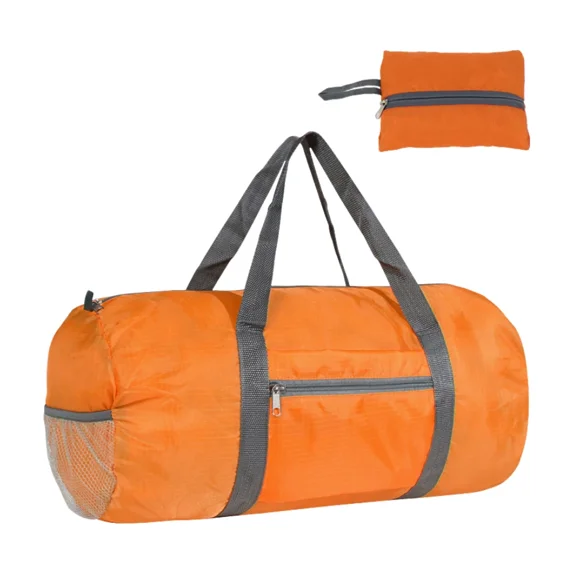 Round Barrel Bag Foldable Lightweight Packaway Sports Gym Duffle Holdall,Orange