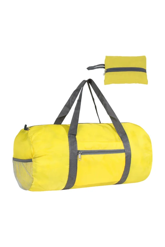 Round Barrel Bag Foldable Lightweight Packaway Sports Gym Duffle Holdall,Yellow