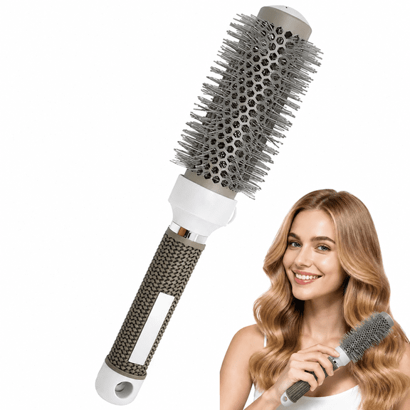 Round Barrel Hair Brush with Nylon Bristles, Vented Styling Brush for Blow Drying, Detangling and Volume, Suitable for Curly, Wavy and Straight Hair