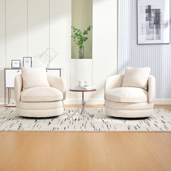 Round Barrel Swivel Accent Chair, 30 inch Modern Club Chair with Pillow, Soft Chenille Upholstered Armchair for Living Room, Bedroom, Office, Apartment