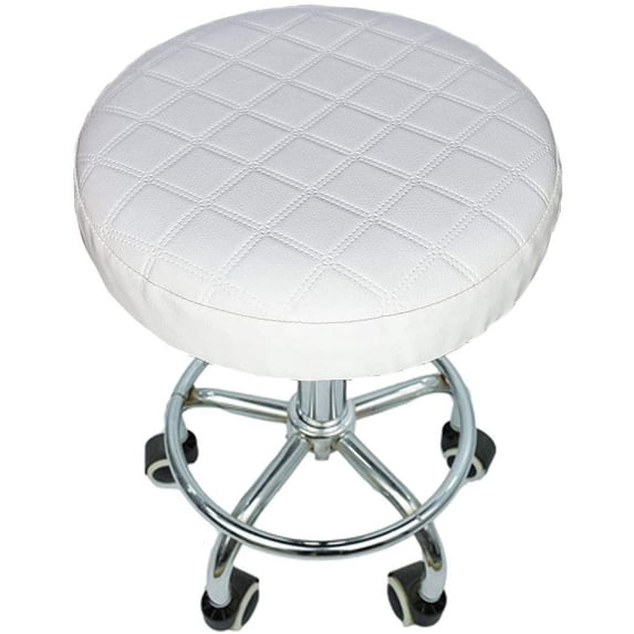Round Barstool Cover - Waterproof PU Padded Seat with Elastic Protectors, Relieves Pressure - Diam 13" (Thk 2") White