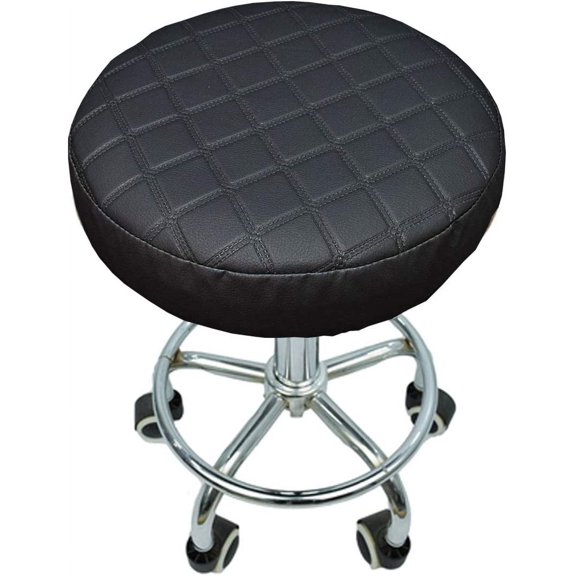 Round Barstool Covers Waterproof PU Padded Seat Cushion with Elastic Protectors - Relieve Pressure - Diam 14" (Thk 0.8") Black
