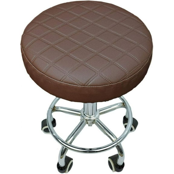 Round Barstool Covers Waterproof PU Round Seat Cover Anti-Slip Round Padded Bar Stool Cushion with Elastic Protectors Relieve Pressure Diam 16"(Thk 0.8") Coffee