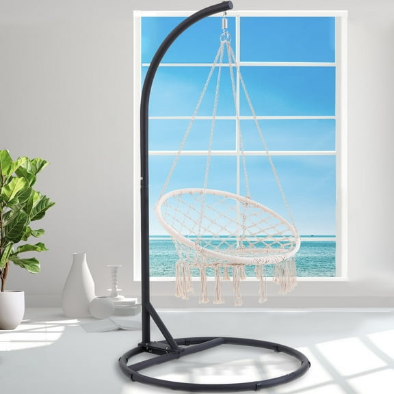 Round Base Heavy Duty Hanging Stand - Powder Coated Hammock Stand for Hammock Chair, Indoor and Outdoor(Black)