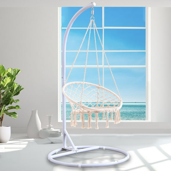 Round Base Heavy Duty Hanging Stand - Powder Coated Hammock Stand for Hammock Chair, Indoor and Outdoor(White)