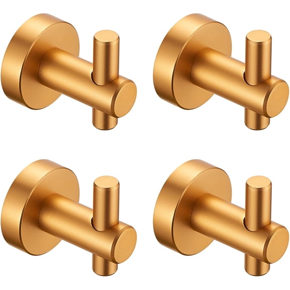 Round Base Wall Hanging Hook with Screws - Brushed Gold Hook, 4 Pack, for Entry Shoe Cabinet, Wardrobe Bathroom Bedroom Furniture Hardware