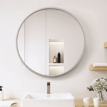 Round Bathroom Mirror, 24 Inch Circle Mirror with 1.6" Thickened Aluminum Sliver Frame for Bathroom, Entryway, Living Room