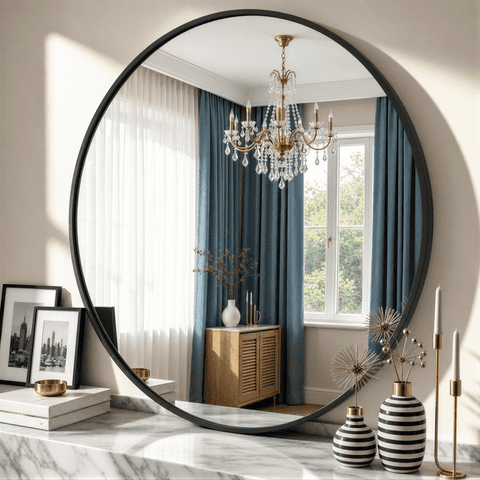 Round Bathroom Mirror, 24 Inch Large Circle Vanity Mirror with Anti-Rust Aluminum Frame, Modern Wall Mounted Mirror for Bedroom, Living Room, Wall Decor