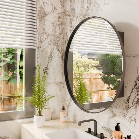 Round Bathroom Mirror Cabinet Single Door Wall Mounted Bathroom Cabinet Storage Cupboard Ready Assembled with Adjustable Shelf