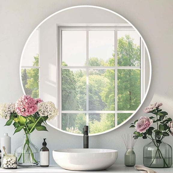 Round Bathroom Mirror, Circle Mirror, White, 20" L x 20" W, 1 Pack