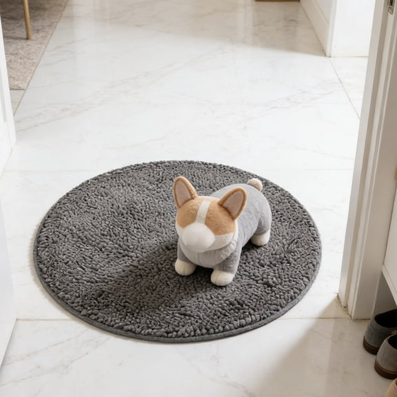Round Bathroom Rug Shaggy Extra Soft and Absorbent Non Slip Machine Washable Bath Mat, Quick Dry 19.6 Inch Round Bathroom Rugs for Tub Shower Bathroom Floor Home Decor Accessories