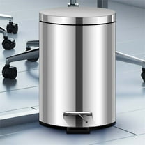 Round Bathroom Trash Can with Lid, 3L / 0.79 Gallon Small Step Garbage Can with Removable Inner Bucket, Soft-Close Metal Waste Basket with Foot Pedal, Brushed Stainless Steel