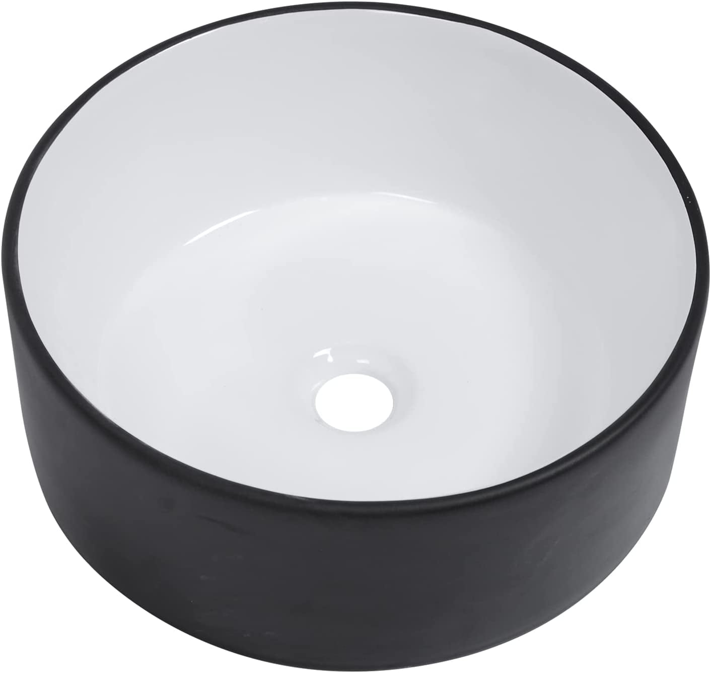 Round Bathroom Vessel Sink 15.7"x15.7" Black and White Bathroom Sink Above Counter Ceramic