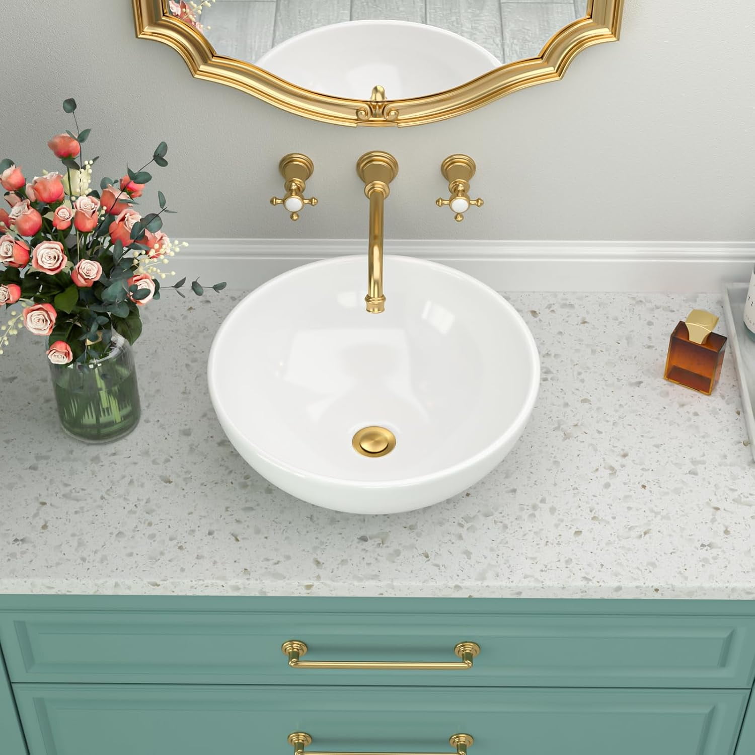 LORDEAR 16 In. X 16 In. Porcelain Square Bathroom Vessel Vanity Modern Ceramic Sink In White HMP18002 - The Home Depot