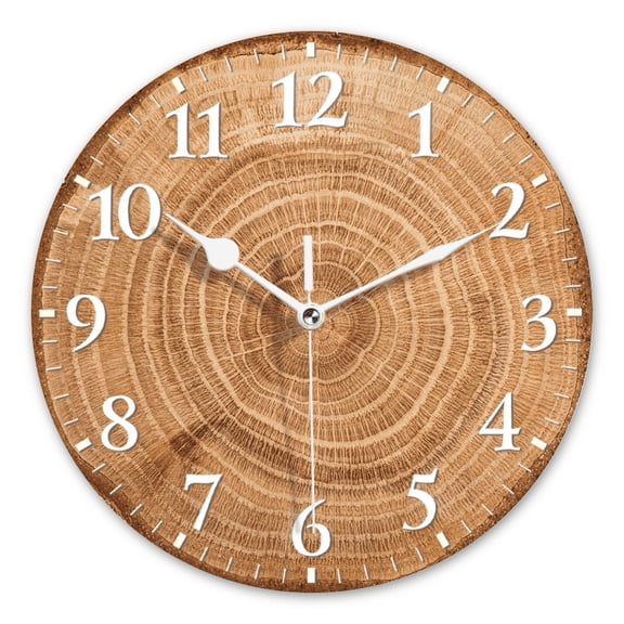 Round Battery Operated Wall Clocks Non-Ticking Silent Analog Clcoks with Photo Decorative for Home,Office-Brown Tree Trunk Cross Section(12inch)