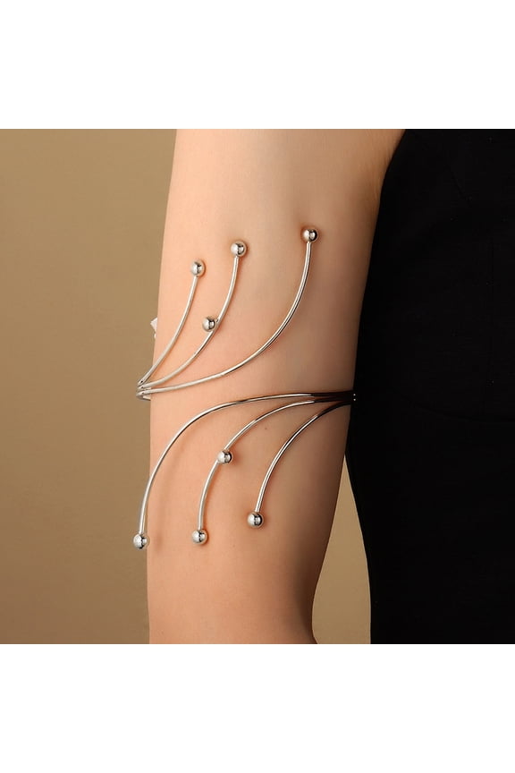 Round Beaded Alloy Upper Arm Open Cuff Bangles Armband Bangles Platinum 2-1/2 inch(6.5cm)