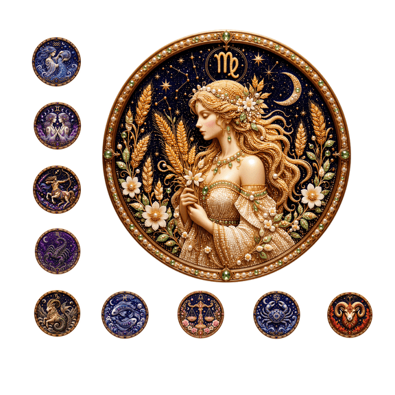 Round Beaded Artwork for Shelf Table, 12 Zodiac Signs Pearl Art Kit, Easy Assembly DIY Constellation Decor for Parties Classrooms (Virgo)