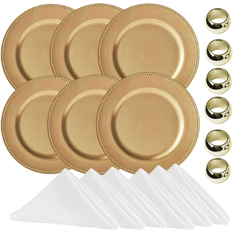 Round Beaded Charger Plates, 13 Inch, with Napkin Rings and Cloth