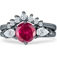 thumbnail image 1 of Round Beaded Marquise Style Ruby Cubic Zirconia Black Tone 925 Sterling Silver, Size 7, 1 of 7