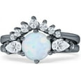 thumbnail image 1 of Round Beaded Marquise Style White Opal Black Tone 925 Sterling Silver, Size 5, 1 of 7