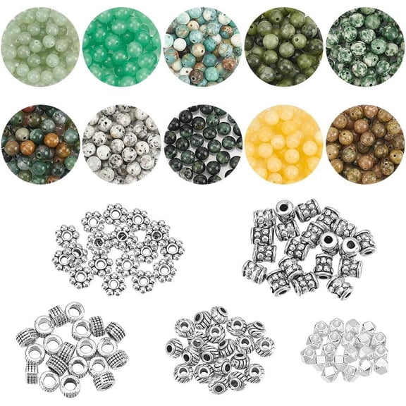Round Beads Making Kit Natural Green Gemstone Jewelry Making Kit Women Handicraft Pendant Charms Making All Materials Set for DIY Bracelet Necklace Jewelry Accessories