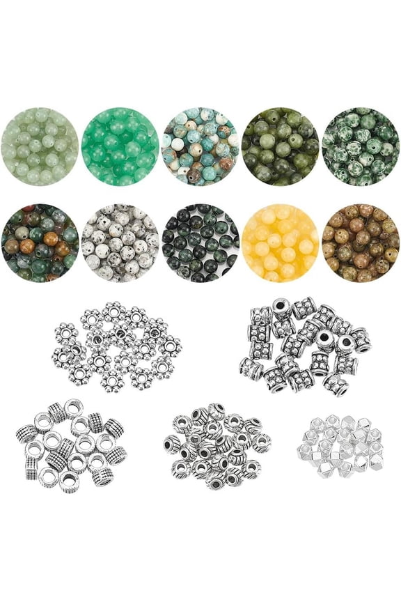Round Beads Making Kit Natural Green Gemstone Jewelry Making Kit Women Handicraft Pendant Charms Making All Materials Set for DIY Bracelet Necklace Jewelry Accessories